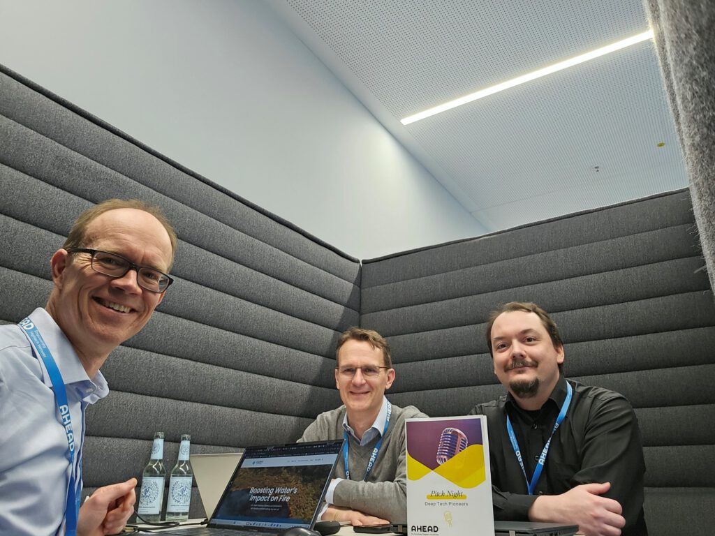 CAURUS Technologies CEO and CFO, Philippe and Henrik Telle, prepare for the AHEAD program's Phase 2 pitch together with Dr. Dirk Schaffner from Fraunhofer's EMI.
